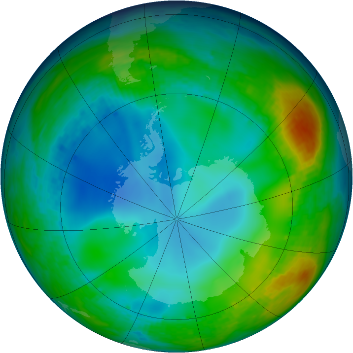 Antarctic ozone map for 21 June 1992